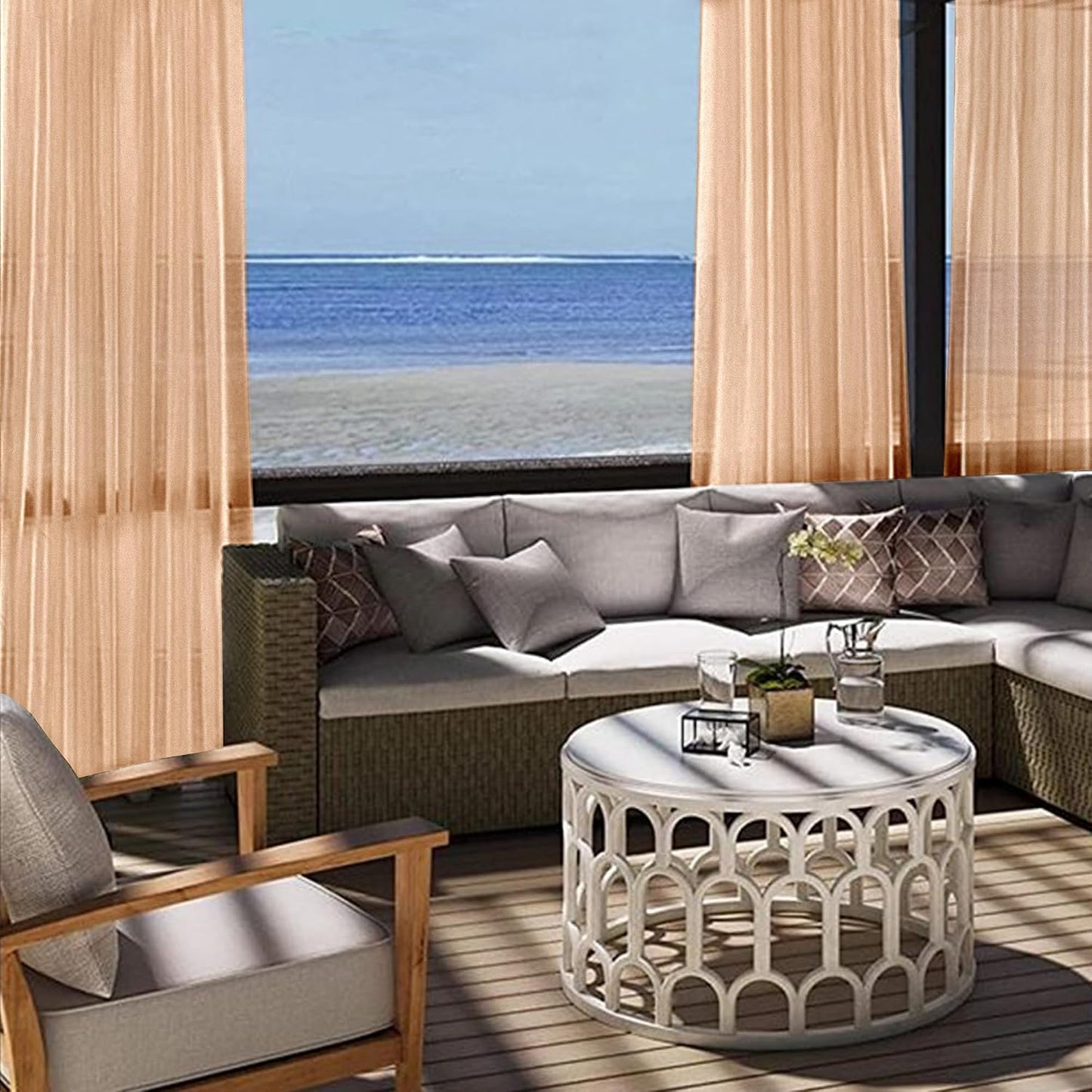 Cortinas voile 4 paneles impermeables gris con bolsillo
