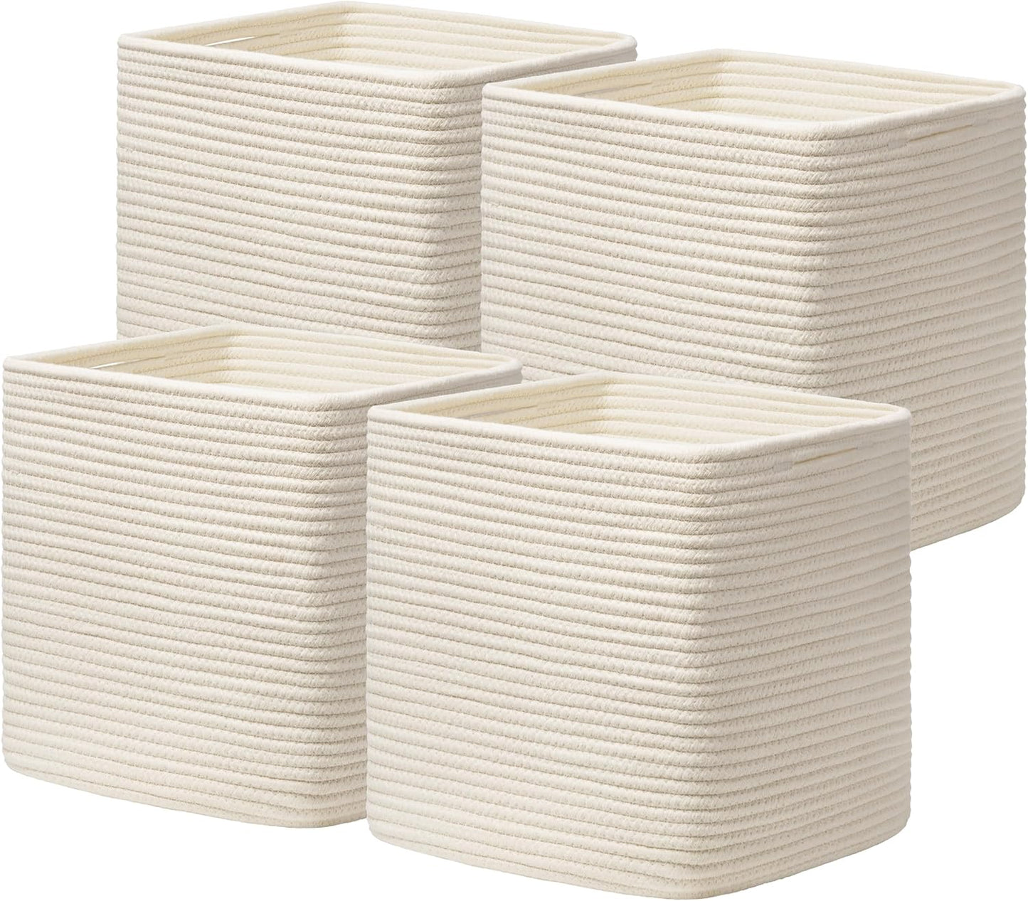 4 Cubos Almacenamiento 13x13" Canasta Tejida Algodón Beige