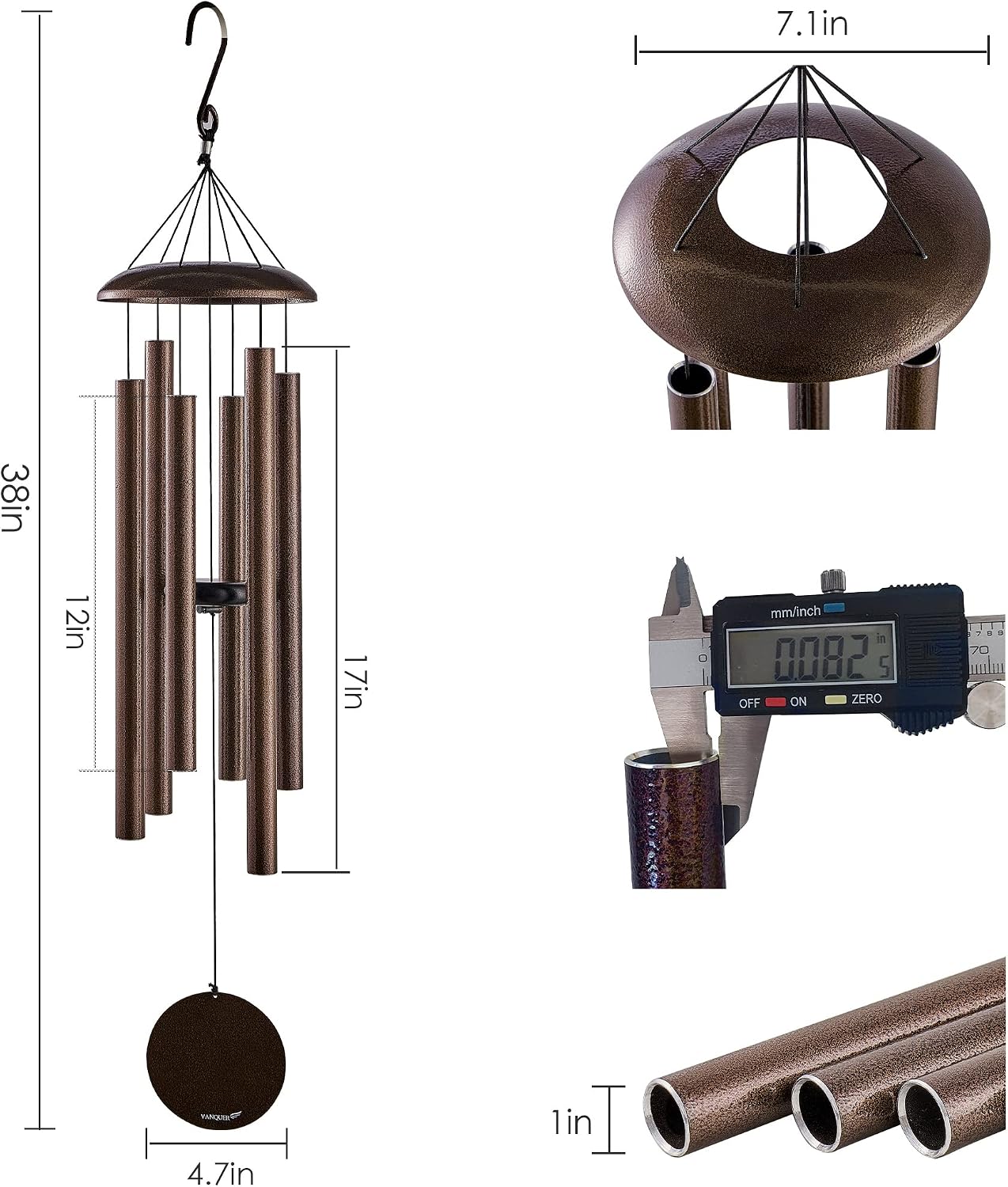 Campanillas viento 38pulg tono profundo exterior regalo
