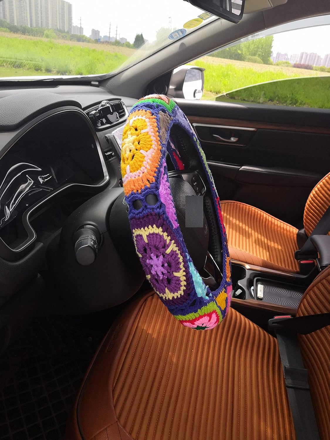 Funda volante ganchillo girasol 14.5" algodón universal