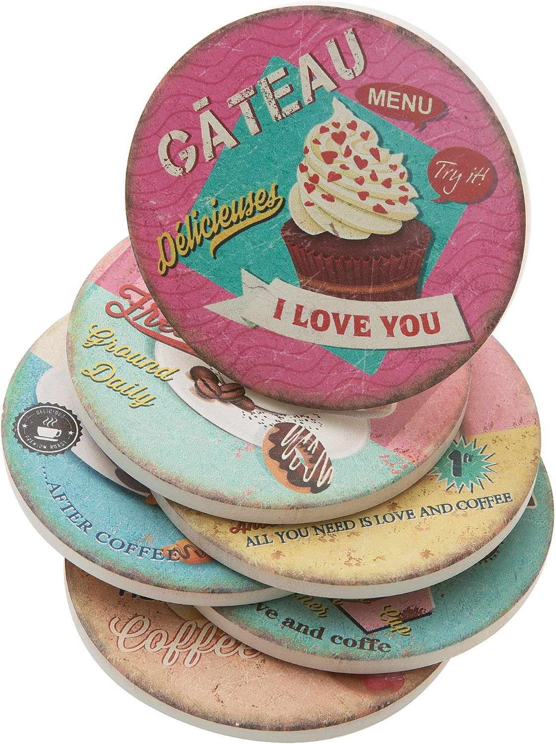 Posavasos cerámica absorbente pastel 4pulg respaldo corcho