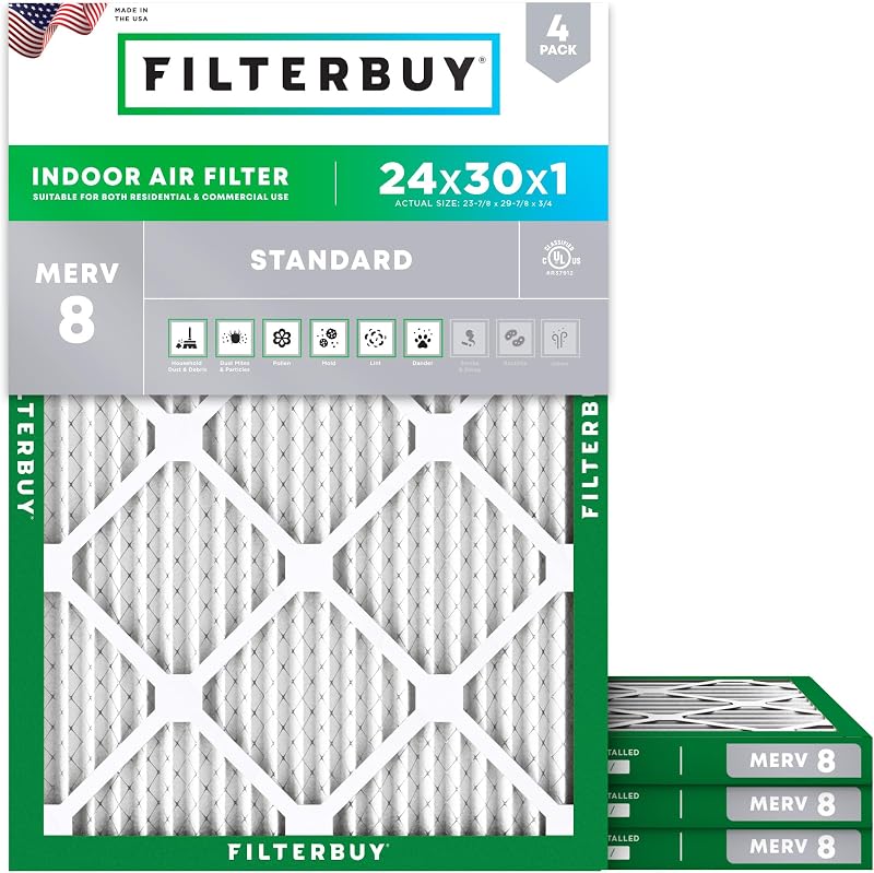 Filtros aire MERV 8 plisados para caldera HVAC 24x30" set 4