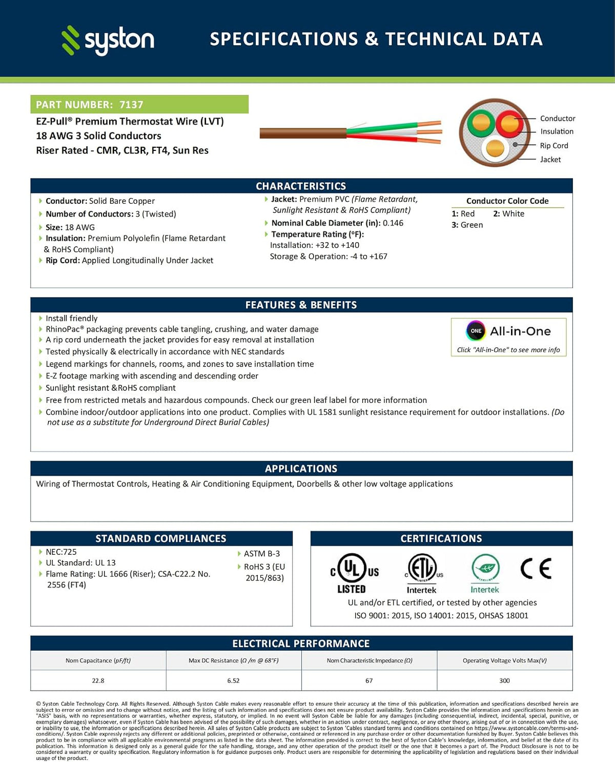 Cable control calefacción termostato y timbre cobre sólido cl3r