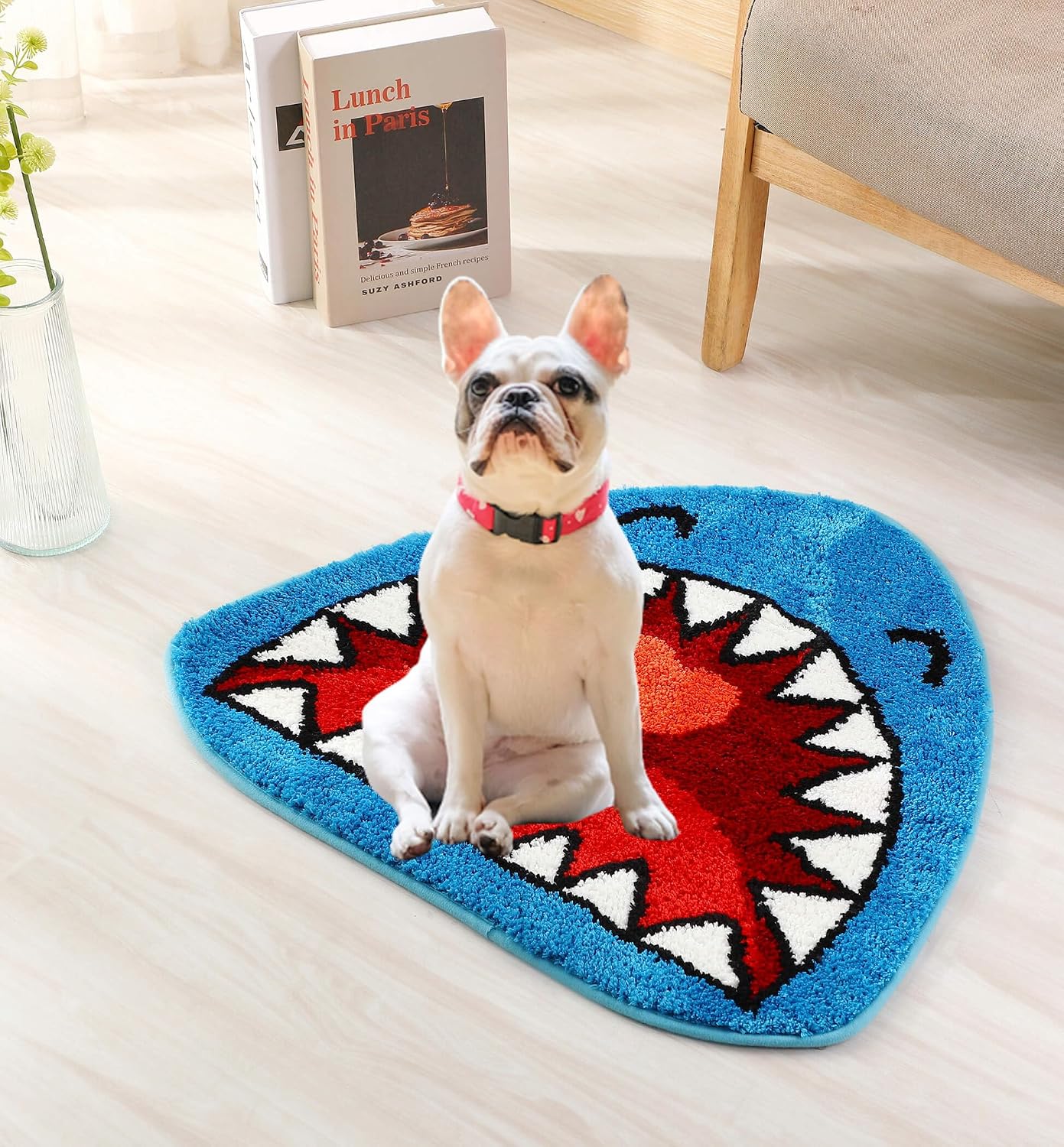 Tapete baño microfibra antideslizante tiburón azul 21.6x25.6pulg