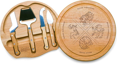 Set tabla queso cuchillos Game of Thrones 4 casas madera