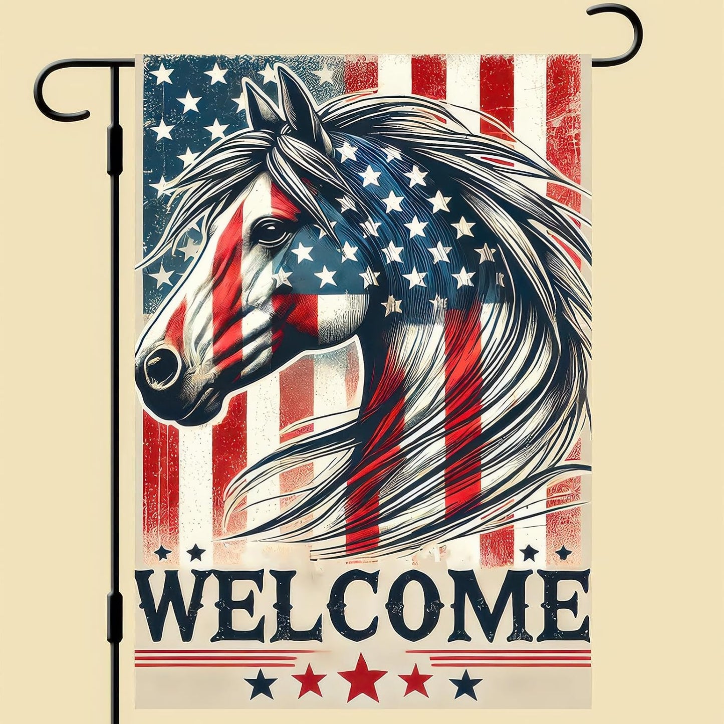 Bandera patriótica caballo 4 de Julio 12x18pulg