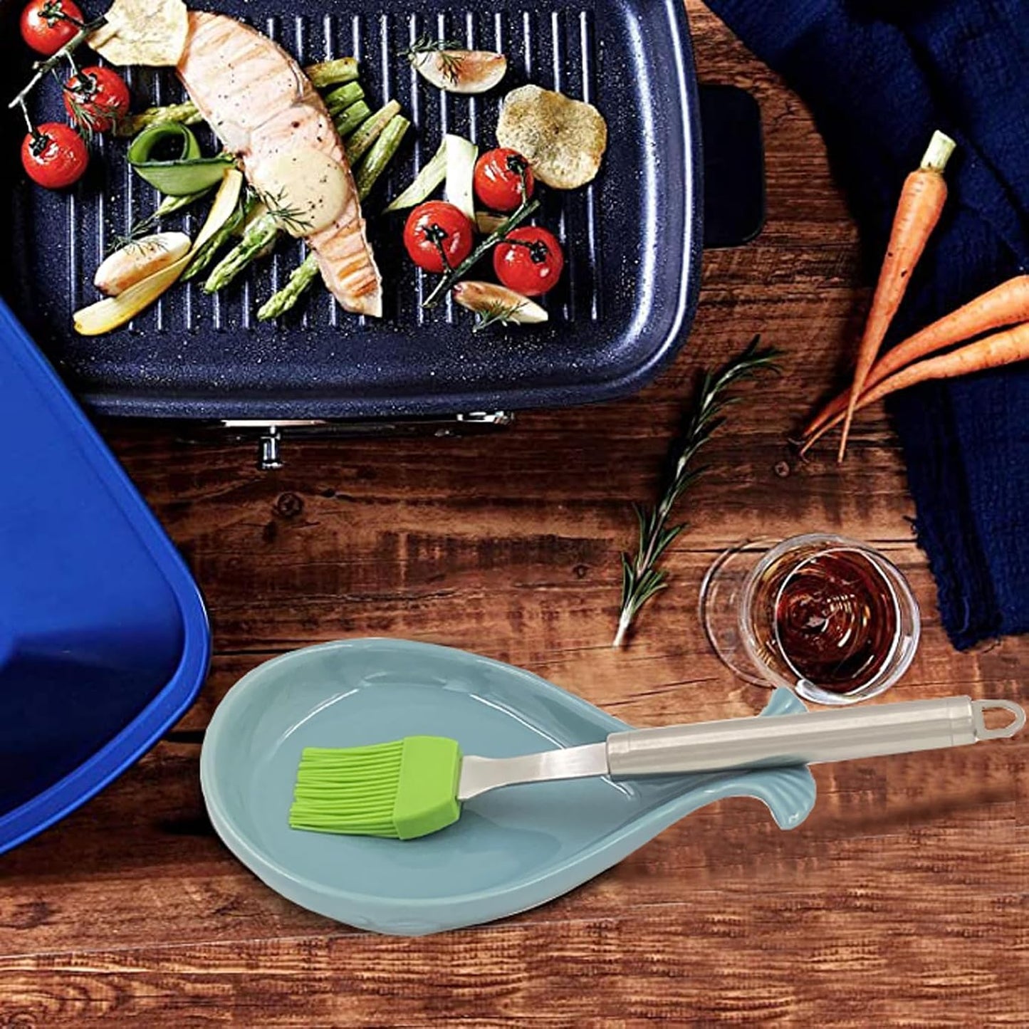 Soporte cuchara cerámica cocina con cuchara madera forma ballena