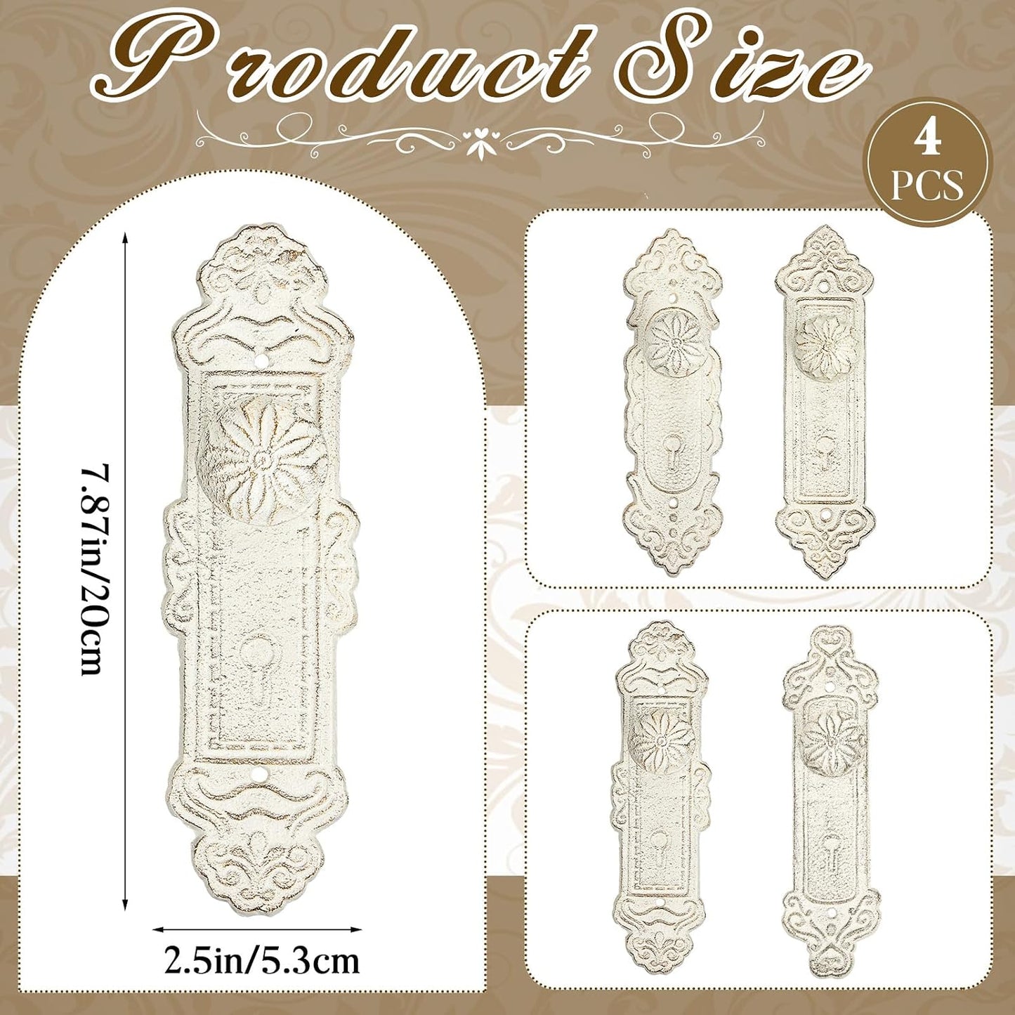 4 Ganchos Shabby Chic Hierro Fundido Blanco Rústico Pared