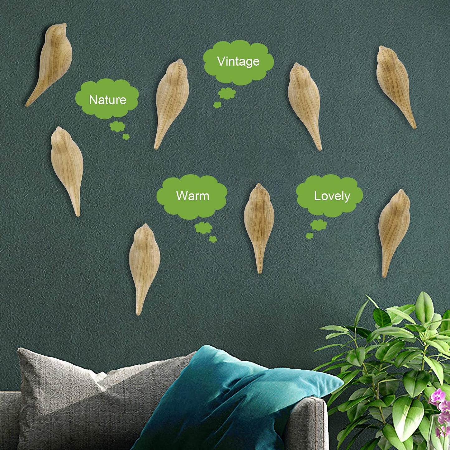 Ganchos para abrigos de madera y resina decorativos set 5
