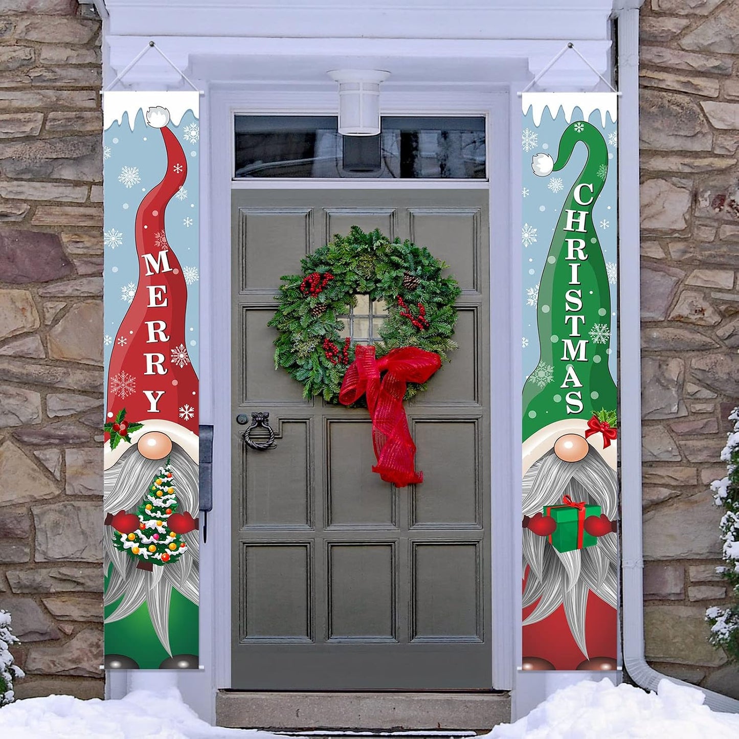 Decoración navidad gnomos pancartas colgantes porche