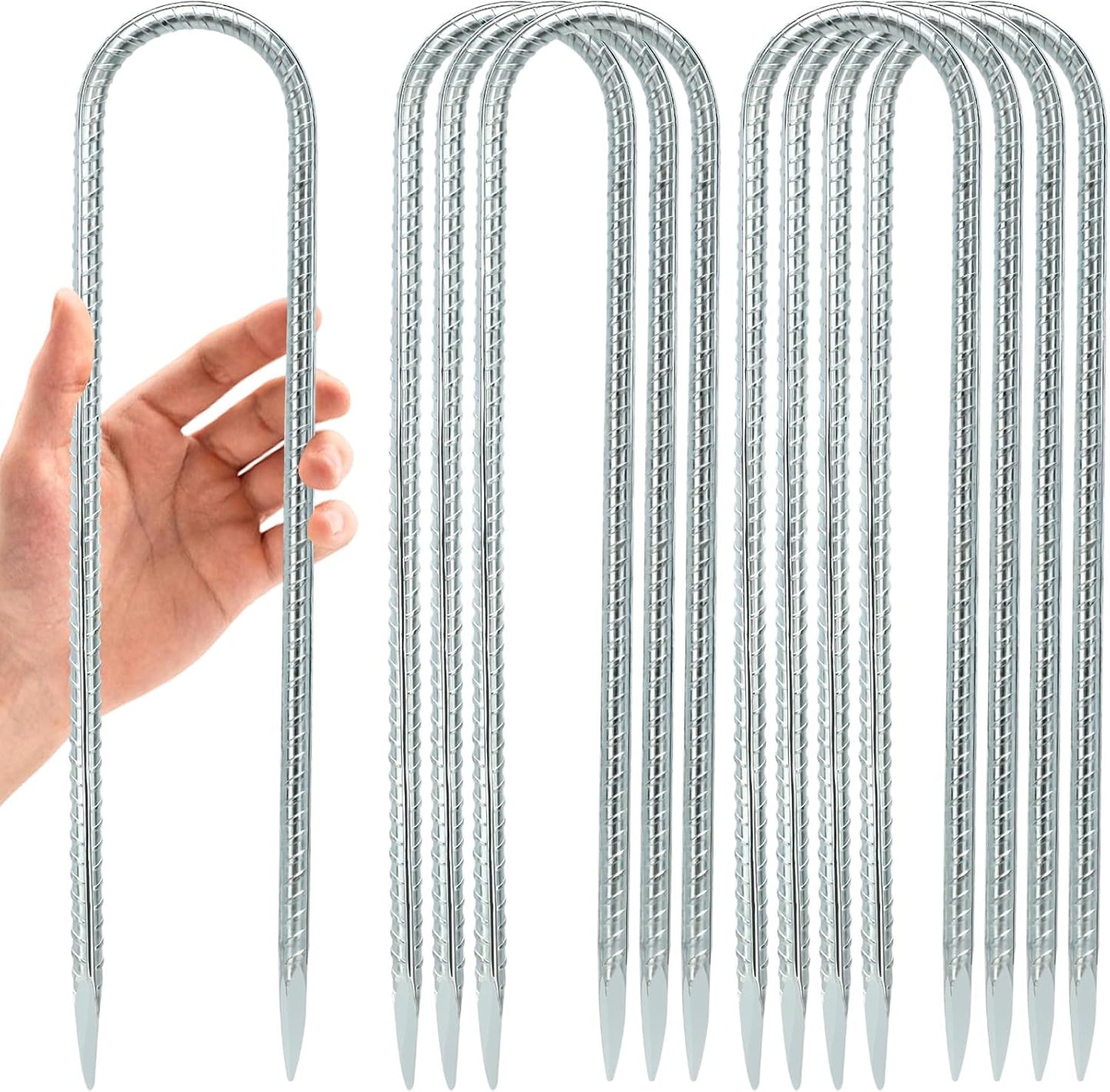 8 Estacas acero trampolín 12" forma U para toldos