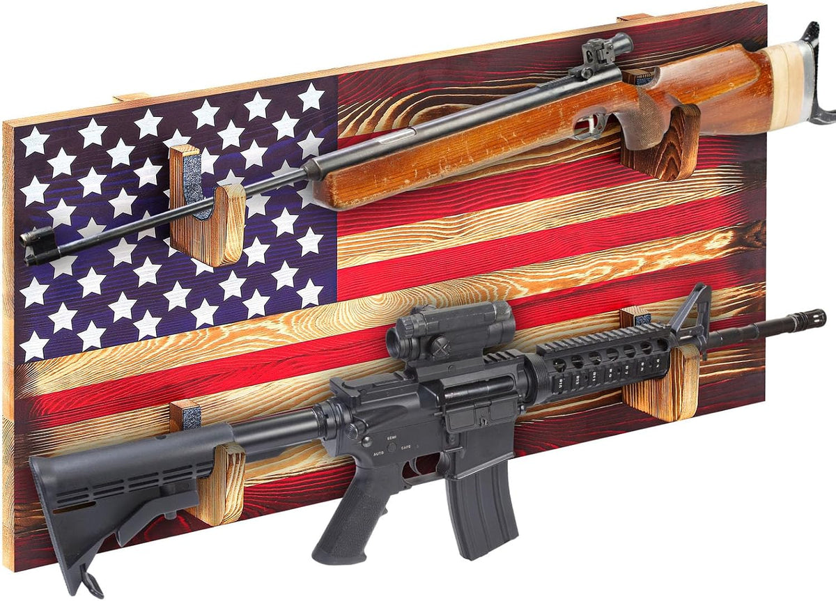 Soporte pared armas estante madera bandera patriótico