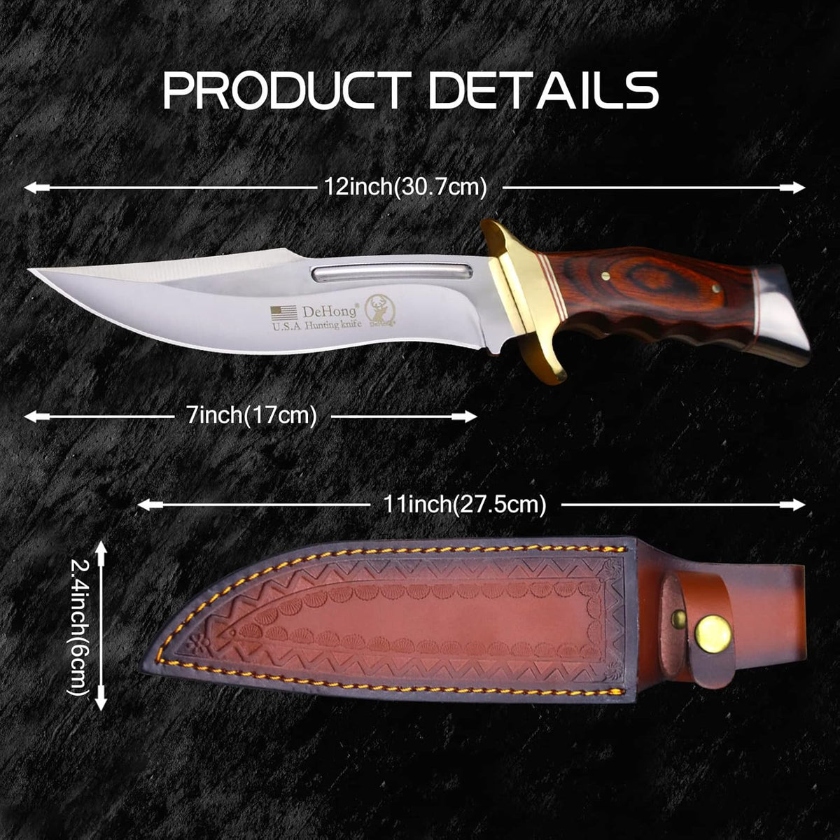 Cuchillo de caza táctico hoja fija con funda