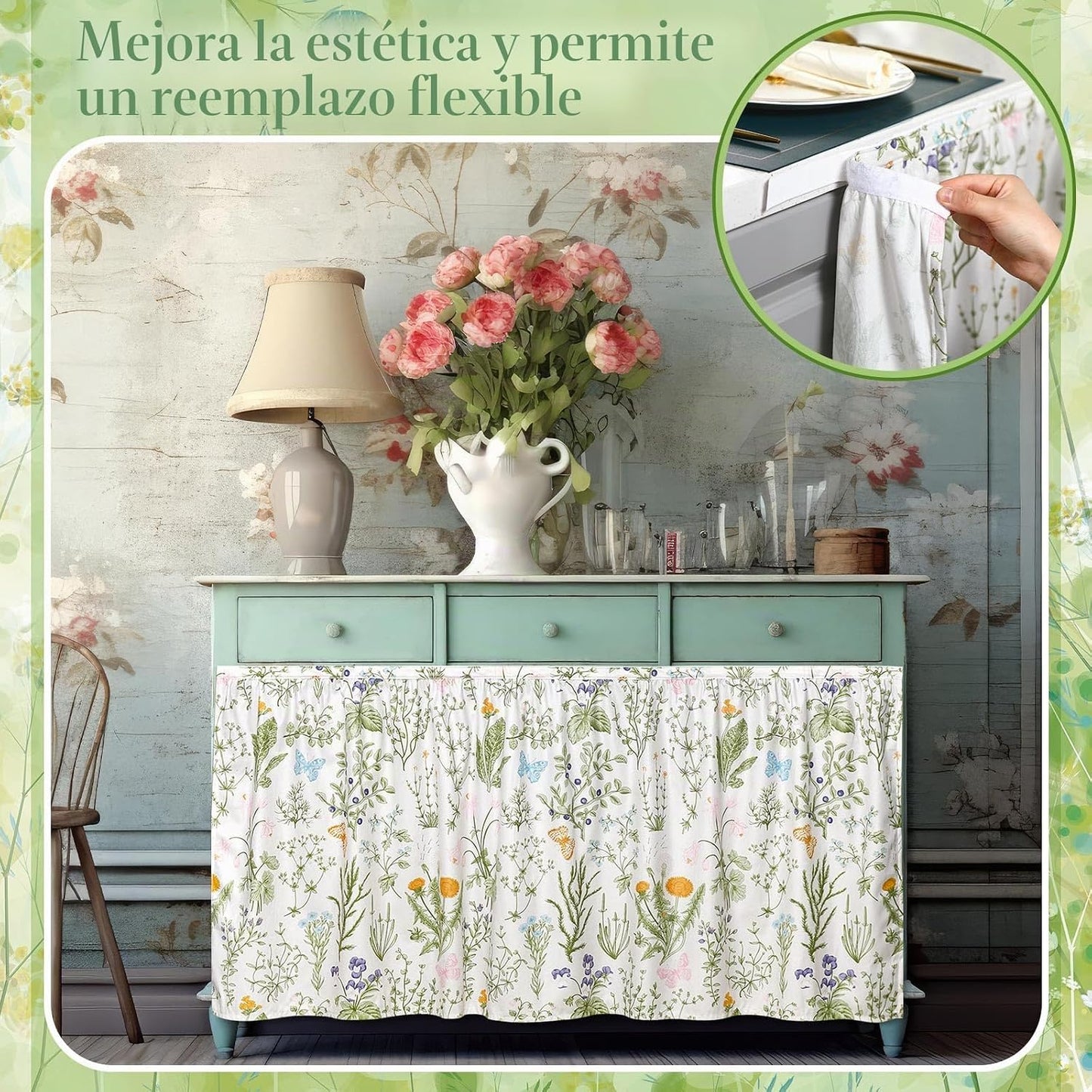 Cortinas gabinete baño 28x51" tela impermeable autoadhesiva