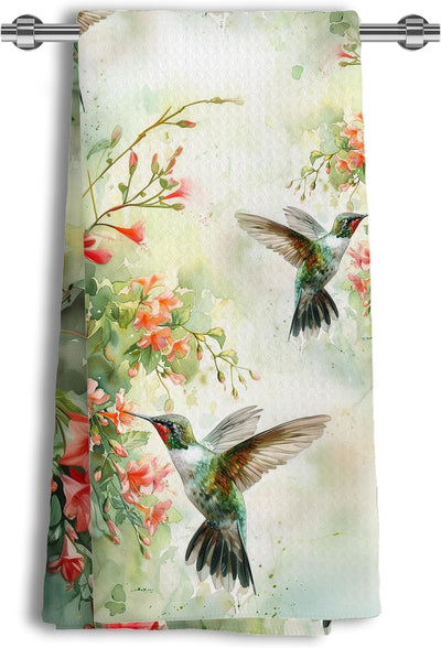 Toallas cocina florales colibrí acuarela pájaros absorbentes