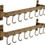 Estante colgante ollas 8 ganchos barras dobles bronce set 2