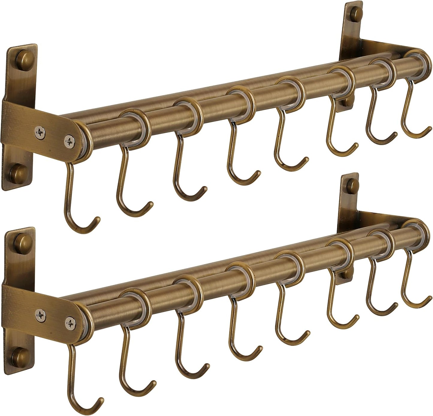 Estante colgante ollas 8 ganchos barras dobles bronce set 2
