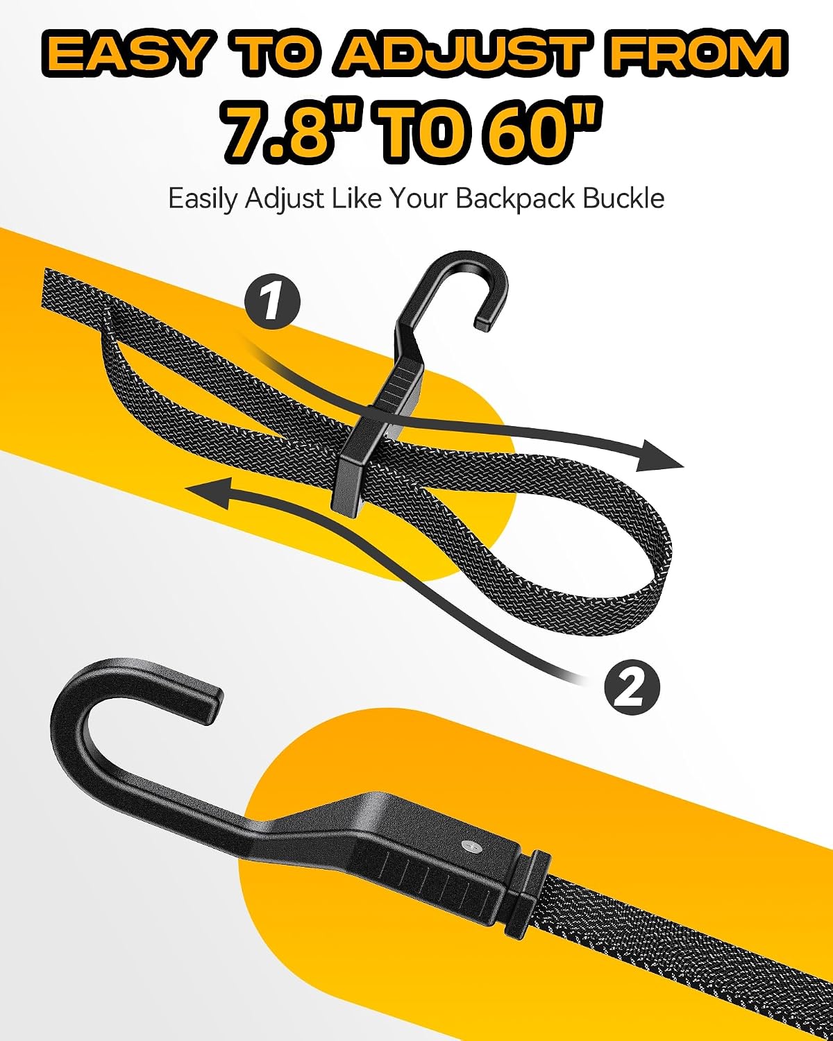 6 Correas Planas Ajustables 60" con Ganchos Campamento