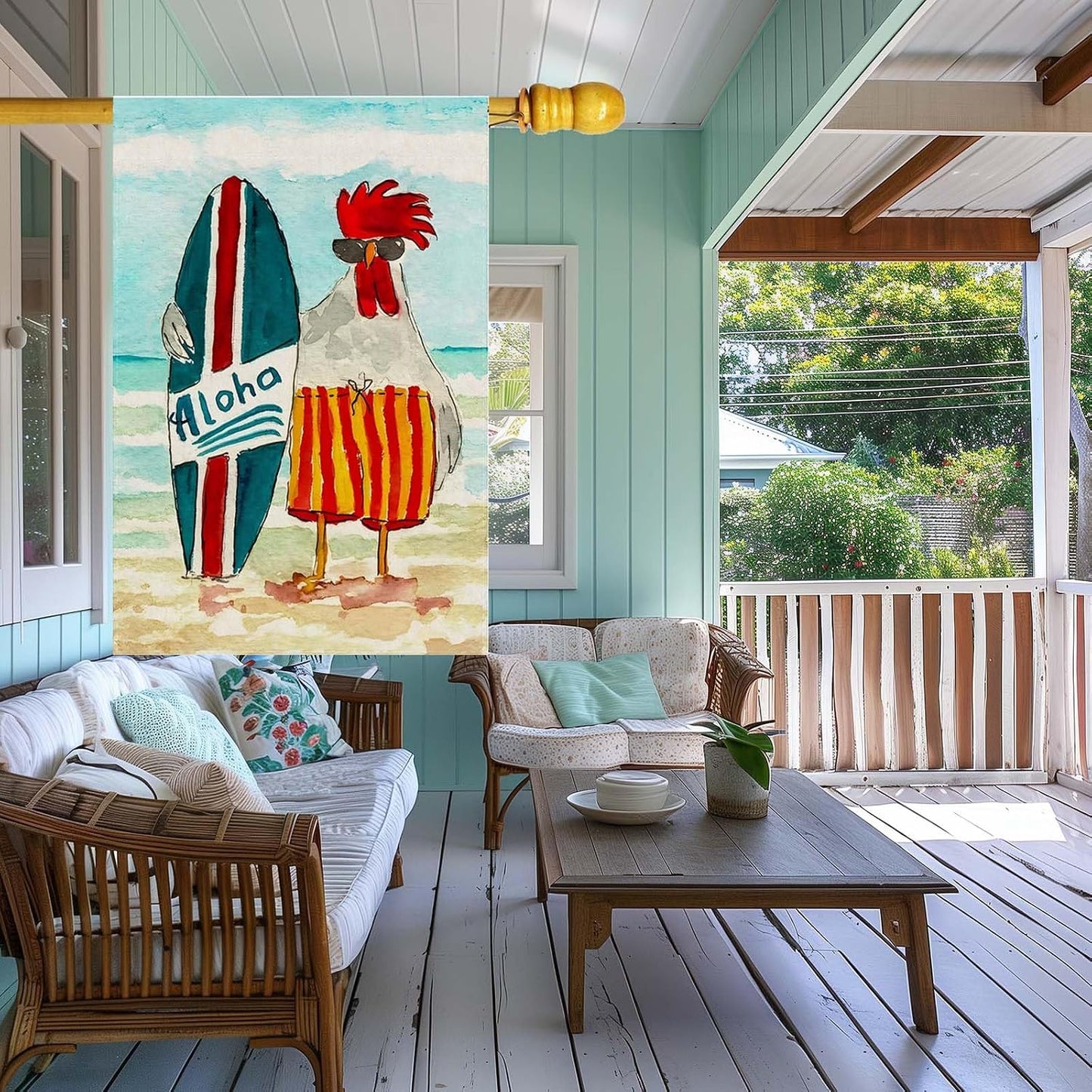 Bandera Aloha Verano Pollos 28x40pulg Exteriores