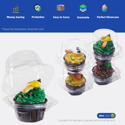 25 Cajas PET Transparentes Plegables para Cupcakes