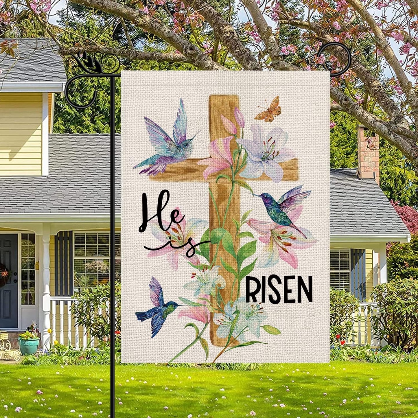Bandera Pascua Jardín Cruz Cristiana 12.5x18pulg Arpillera Vertical