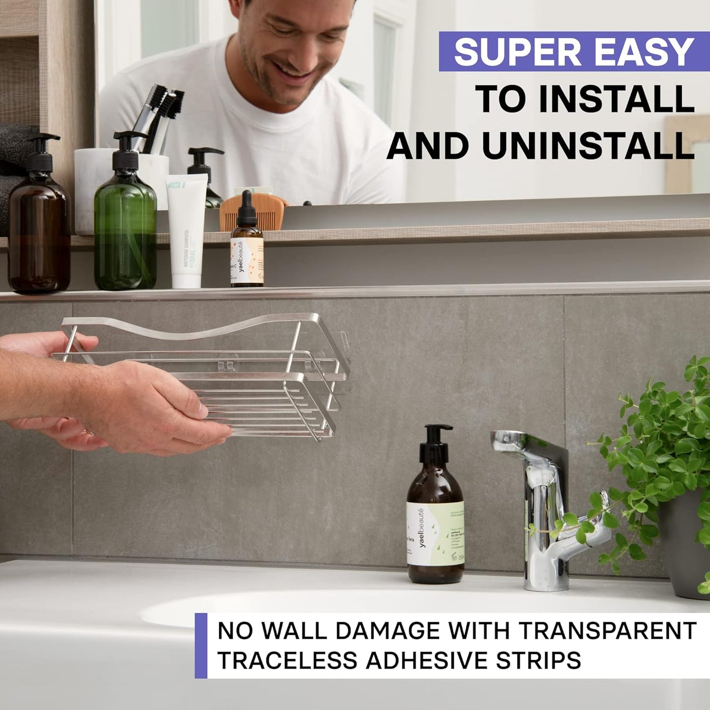 Organiz. ducha autoadhesivo 2 estantes acero inox