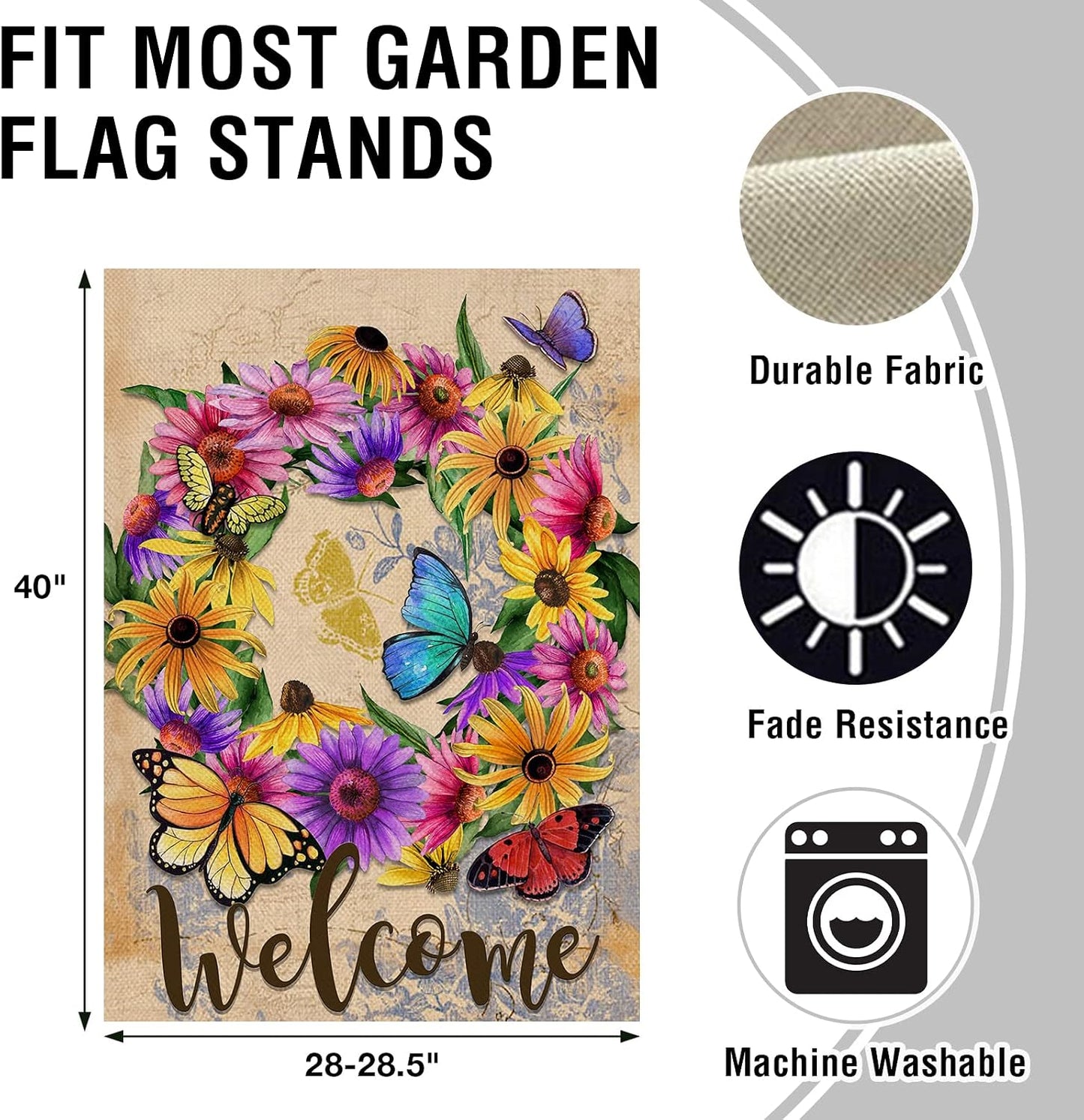 Corona flores bienvenida hogar jardín 28x40pulg