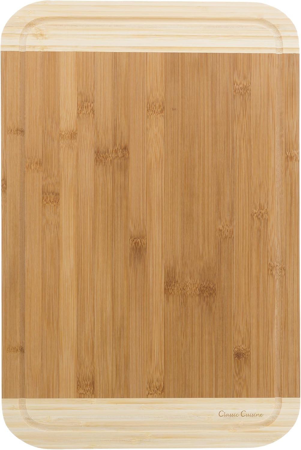 Tabla cortar bambú dos tonos 18x12x75pulg con ranura jugo