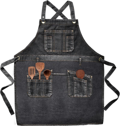 Delantal mezclilla bolsillos cocina barbacoa jardinería