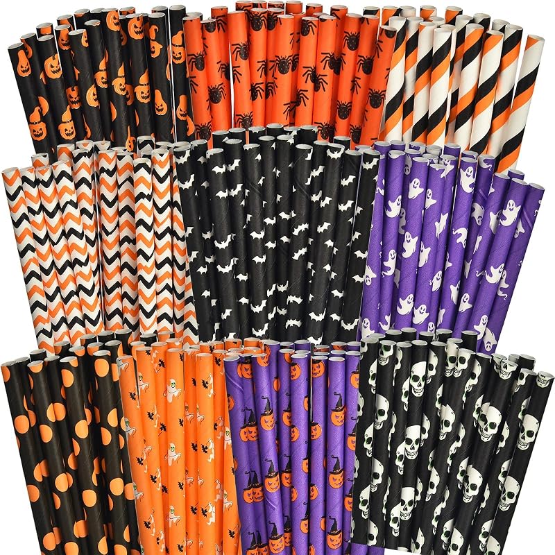 100 Popotes Halloween Pajitas Biodegradables con Diseños