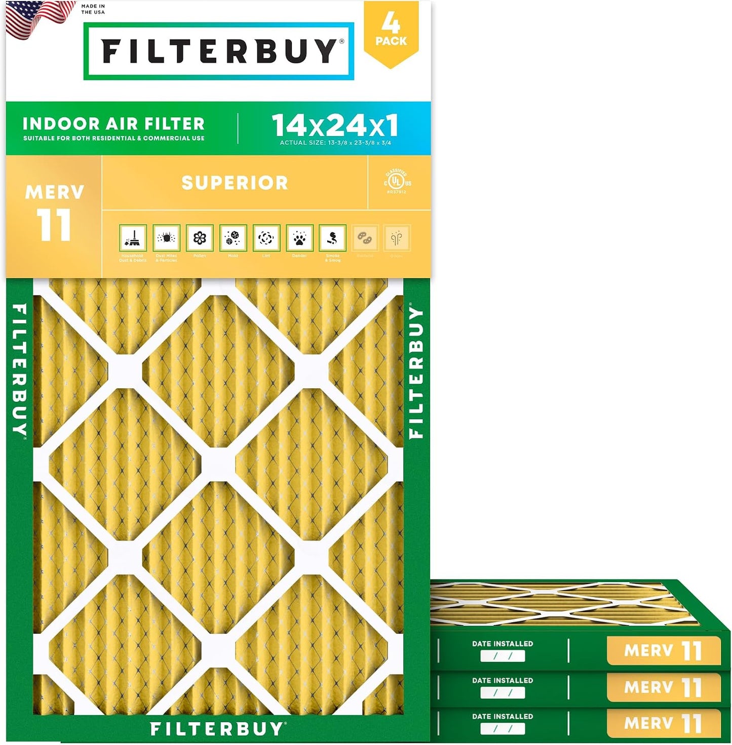Filtro aire MERV 11 plisado HVAC 14x24x1 paq 4