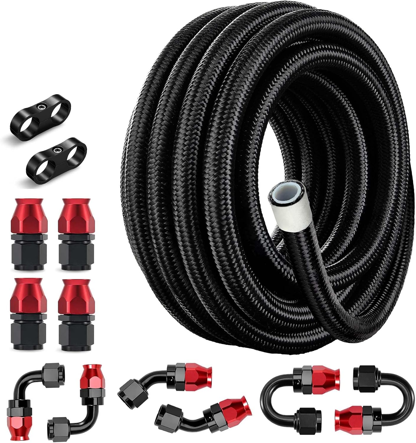 Kit línea combustible PTFE 20pies 12/32pulg an8 negra roja
