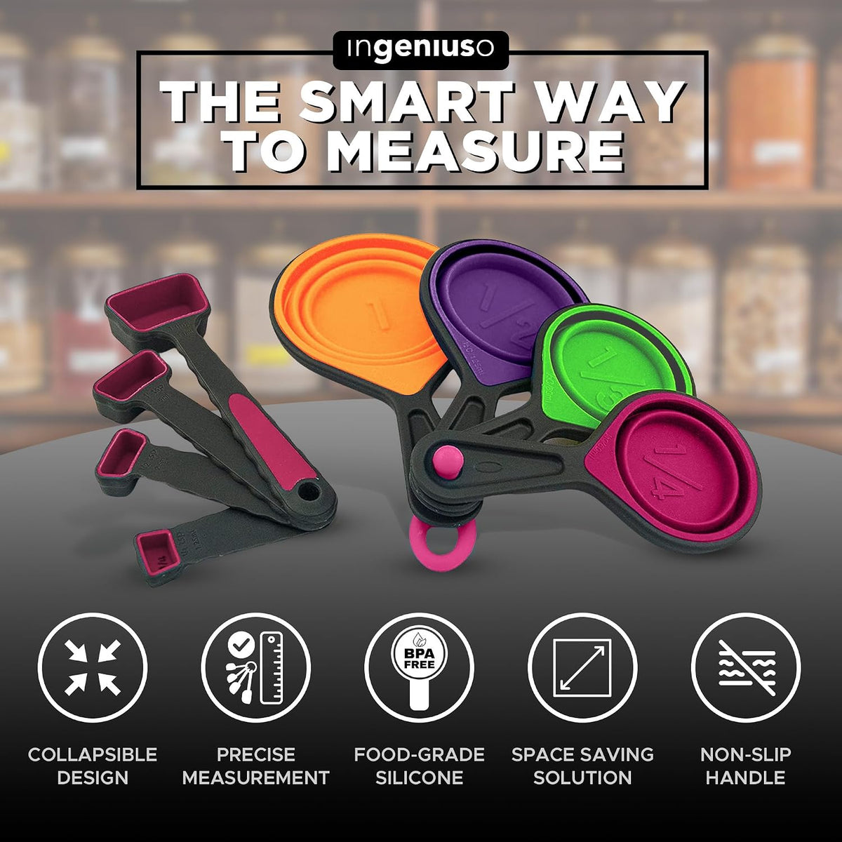 Tazas medidoras silicona plegables para cocina