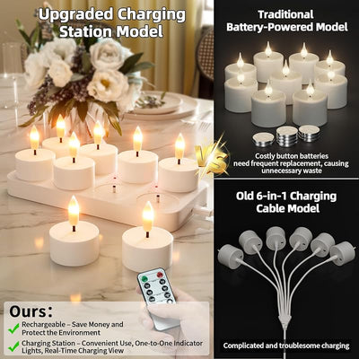 Velas té recargables con estación carga 8uds led decoración