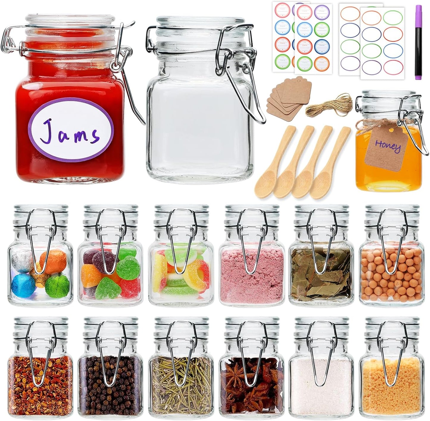 15 Tarros Vidrio 4oz con Tapas Hermeticas Bisagras Cocina