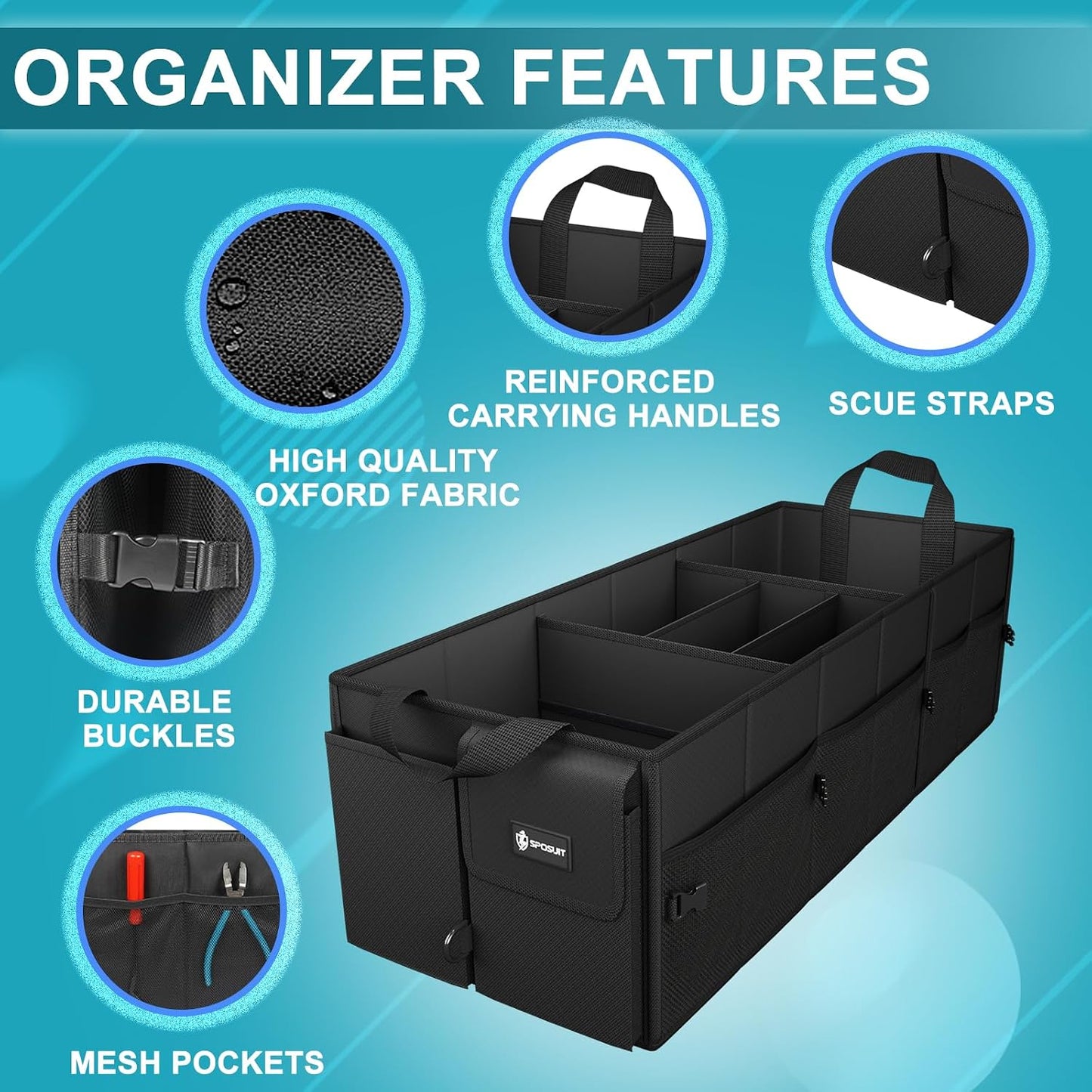 Organiz. maletero extragrande 98L plegable con divisores