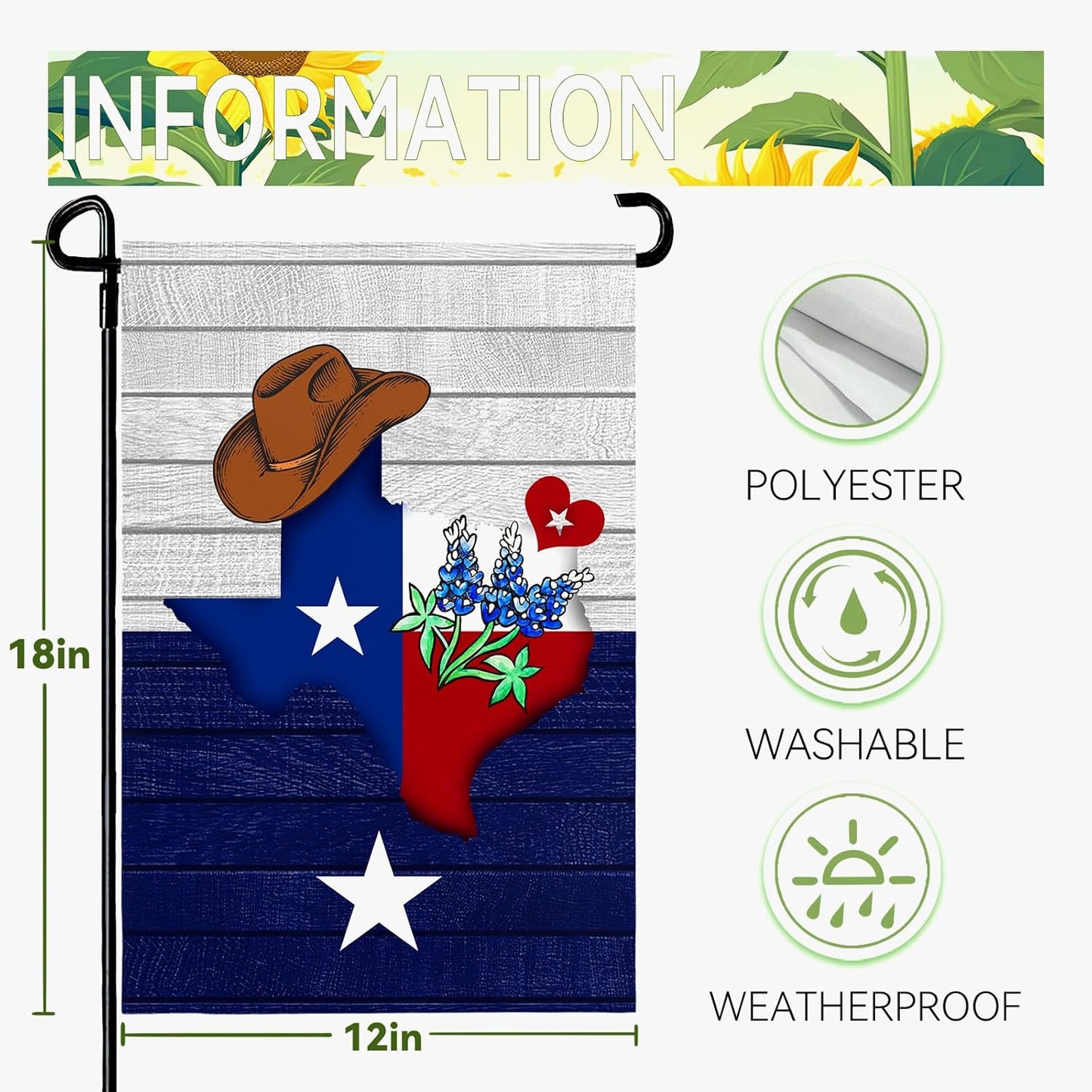 Bandera Texas Bluebonnet para jardín poliéster doble cara