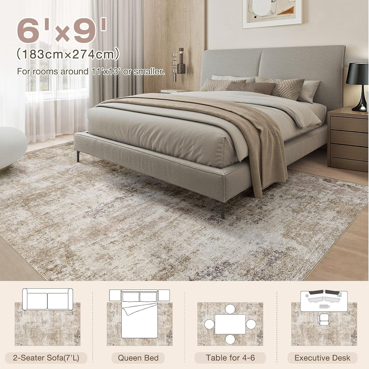 Alfombra lavable 6x9ft para sala dormitorio comedor oficina
