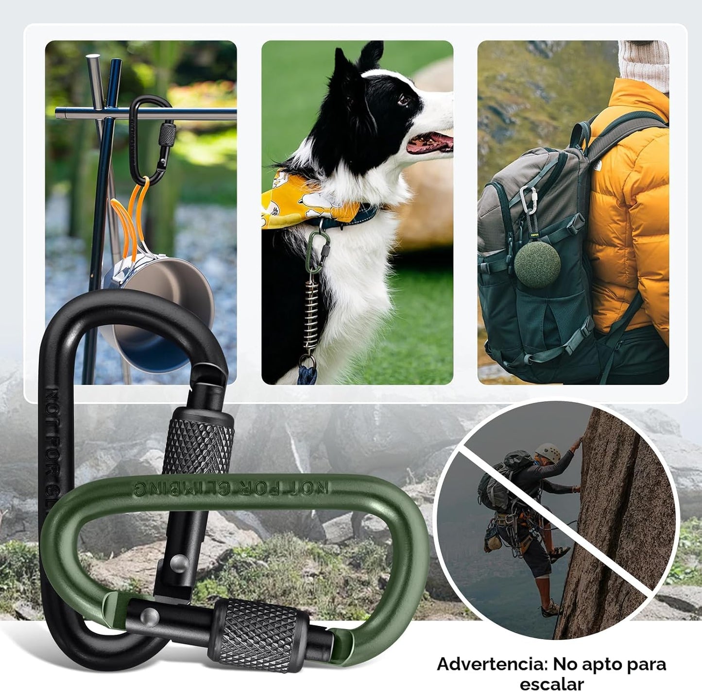 Clip llavero anillo D aluminio multiusos camping