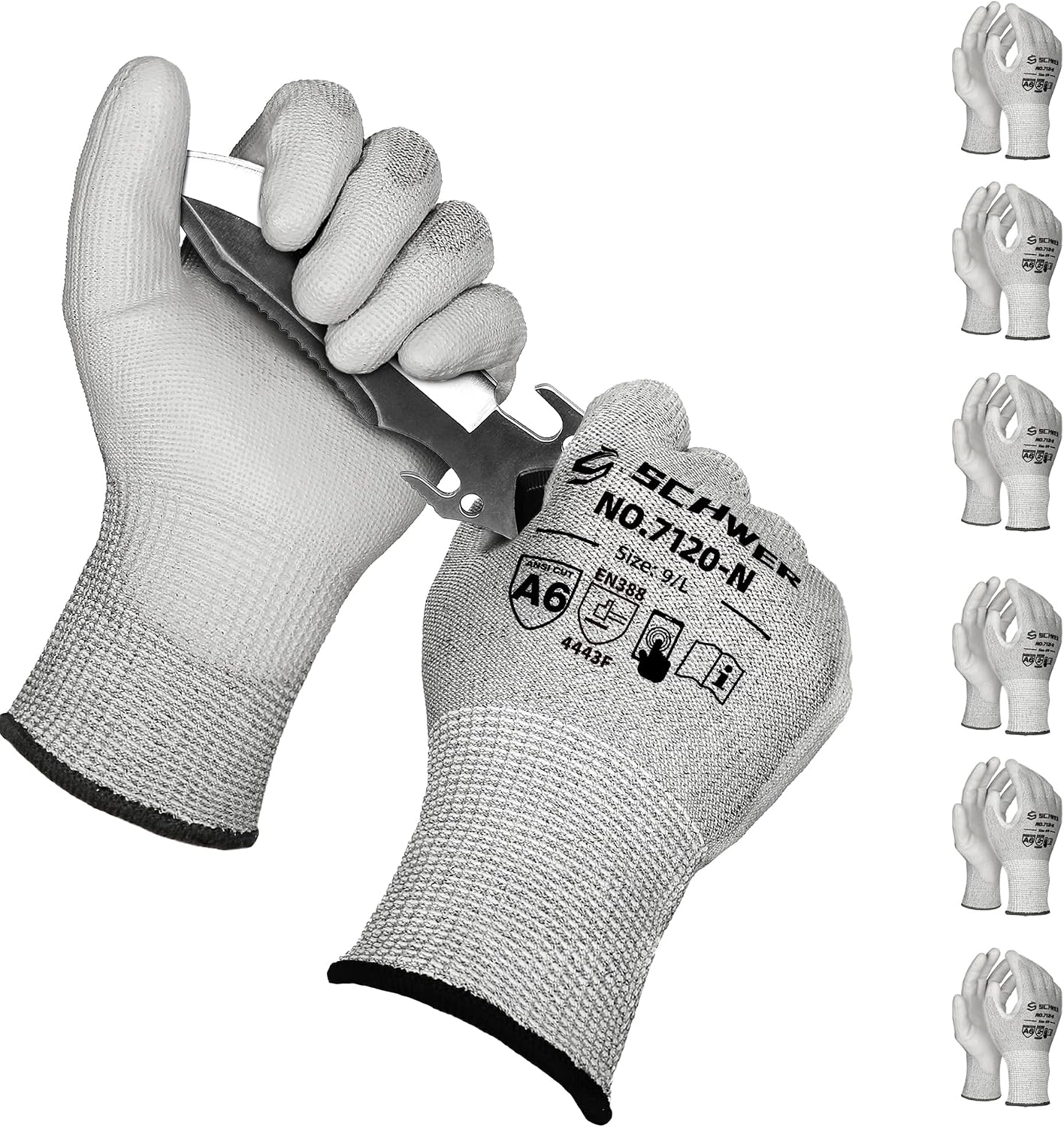 6 Pzas Guantes ANSI A6 Corte Cr7120 Pantalla Táctil