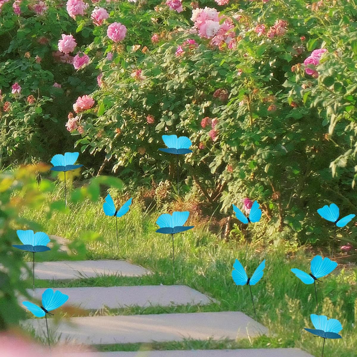 Set 10 estacas mariposas azules impermeables jardín