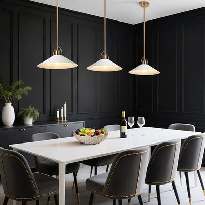 Lámpara colgante isla cocina metal oro y blanco moderna