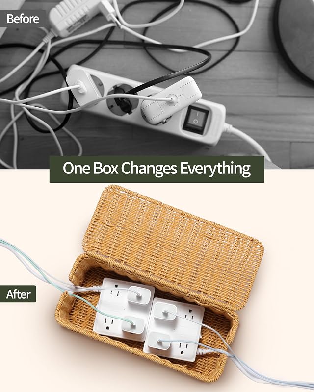 Caja organizadora cables estilo ratán decorativa para hogar