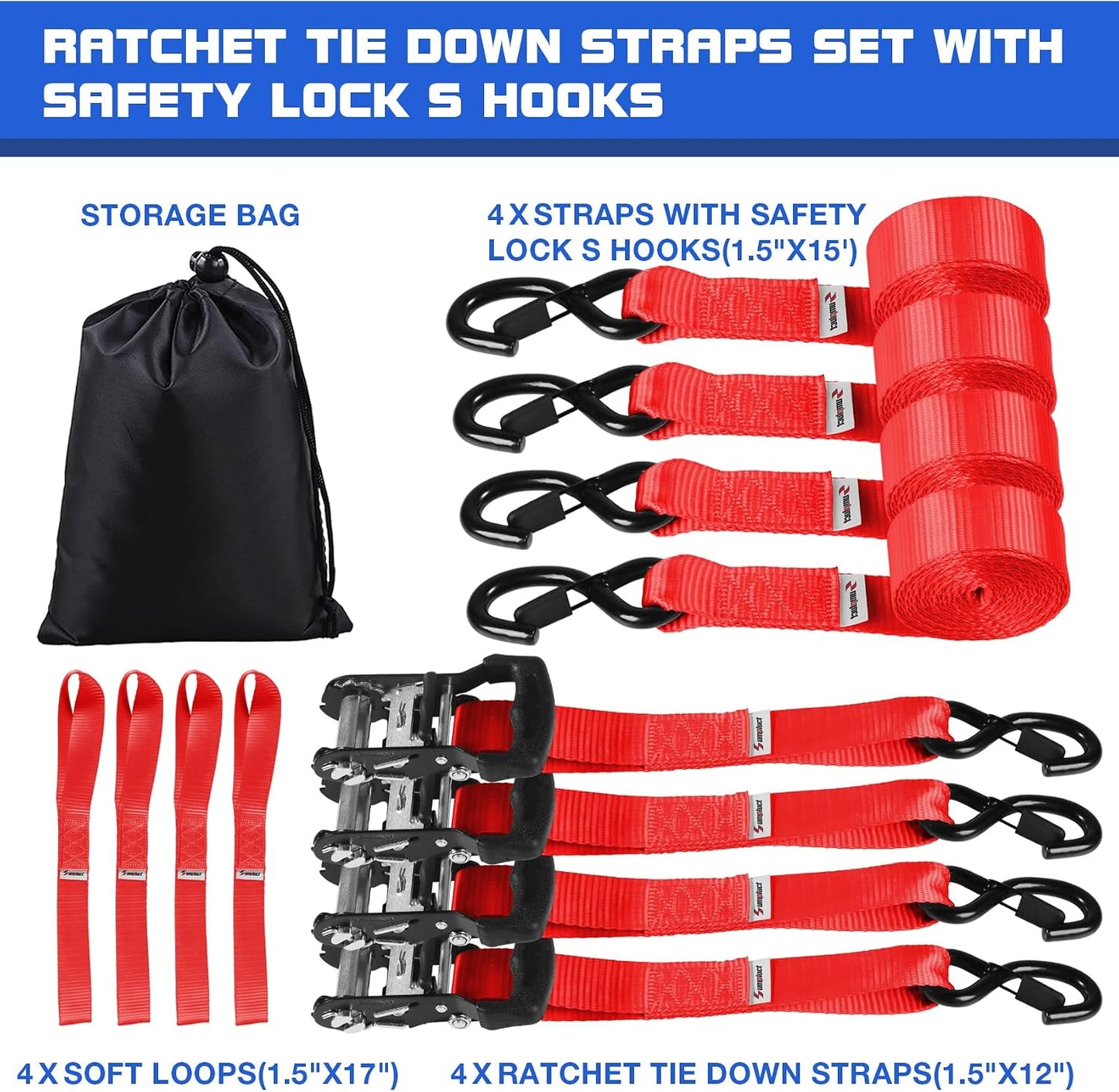 Set 4 Correas Trinquete 4400lb 15pulg Camión Moto