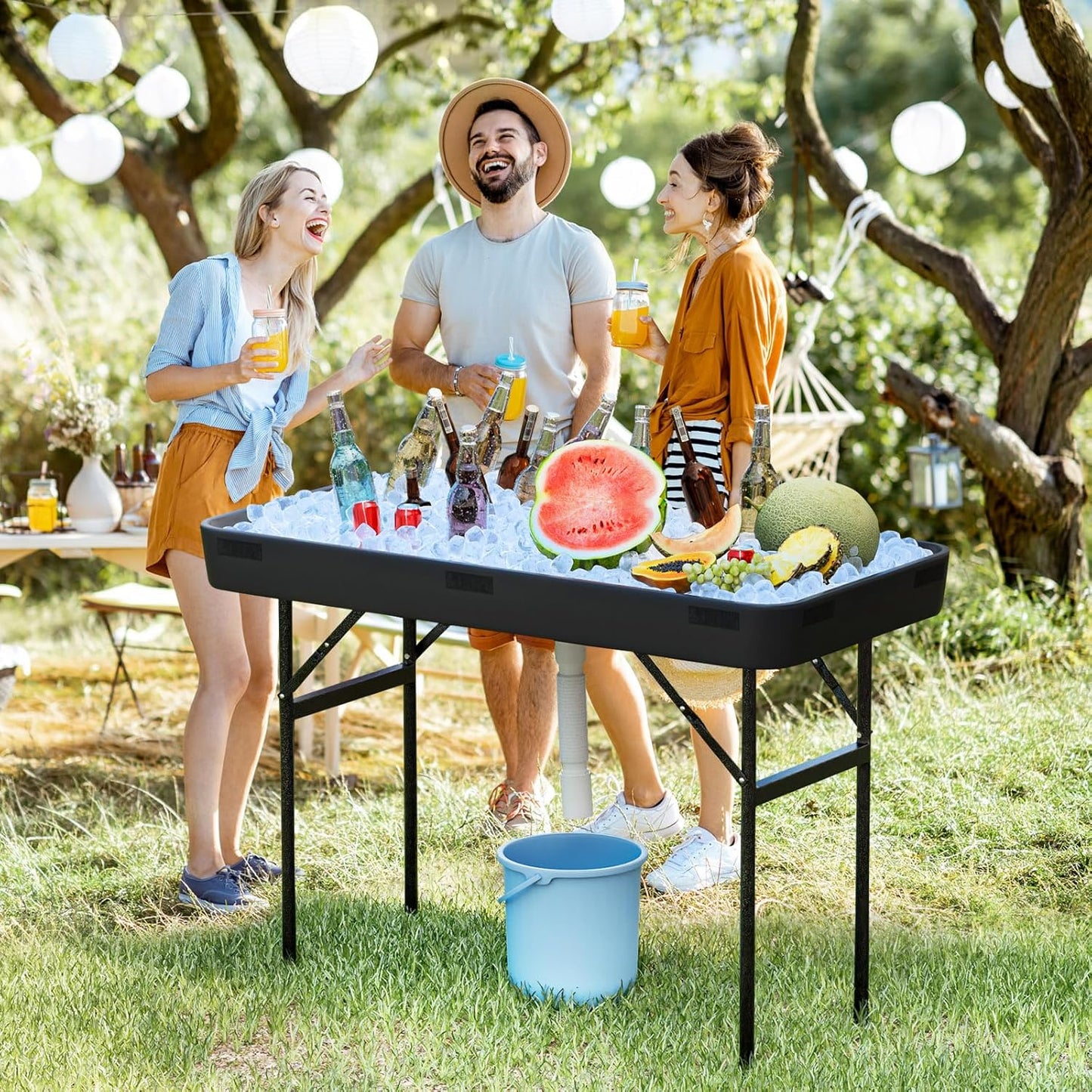 Mesa enfriadora hielo plegable con tapón drenaje