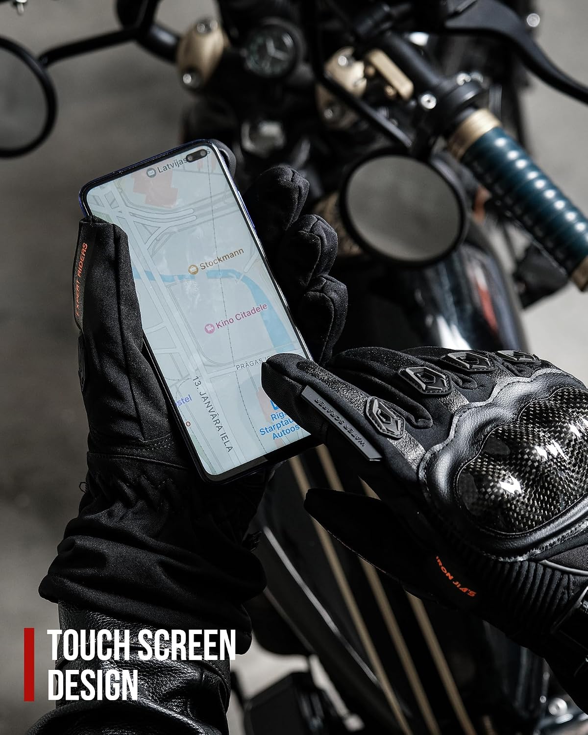 Guantes moto impermeables tactiles fibra carbono