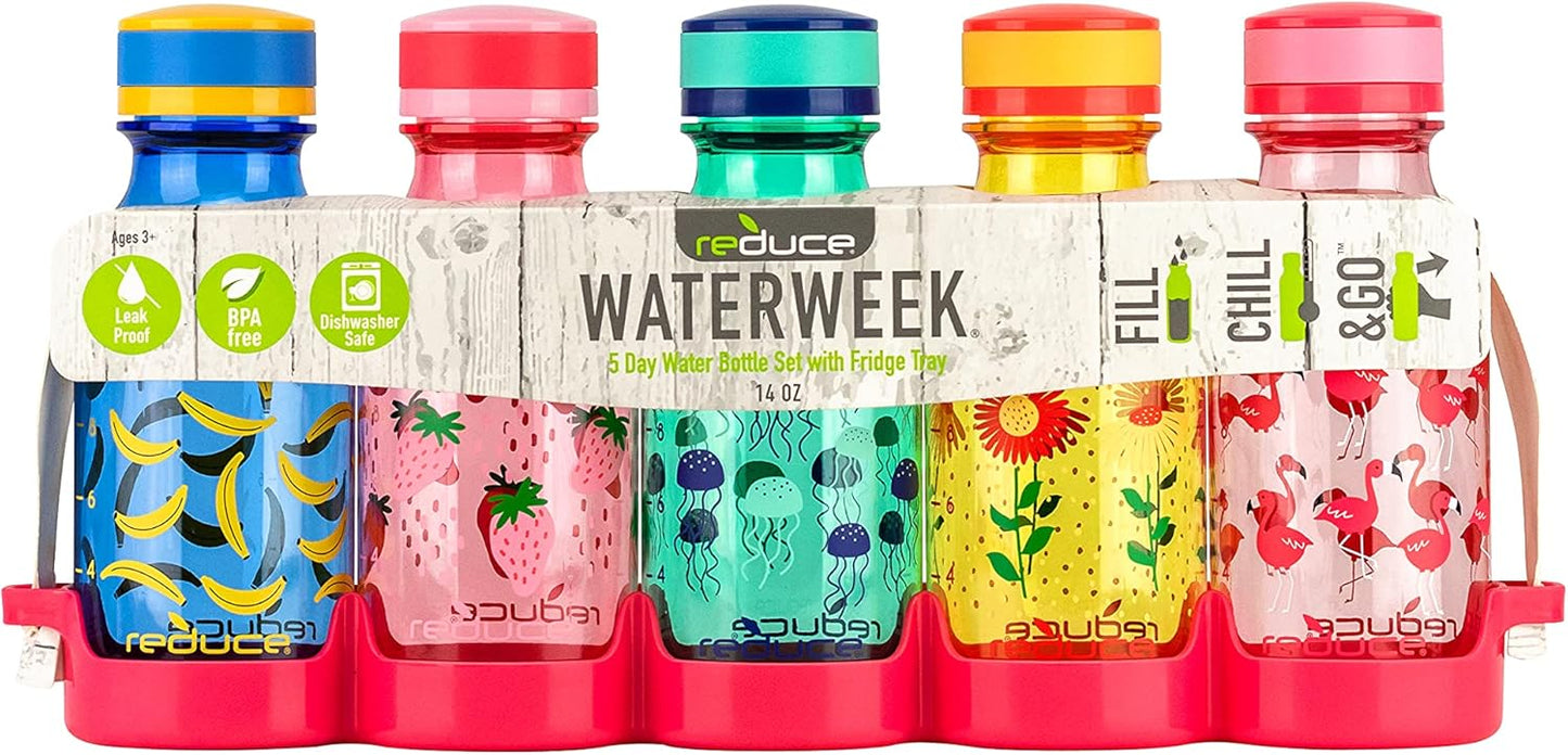 5 Botellas Tritan 14oz sin BPA con bandeja