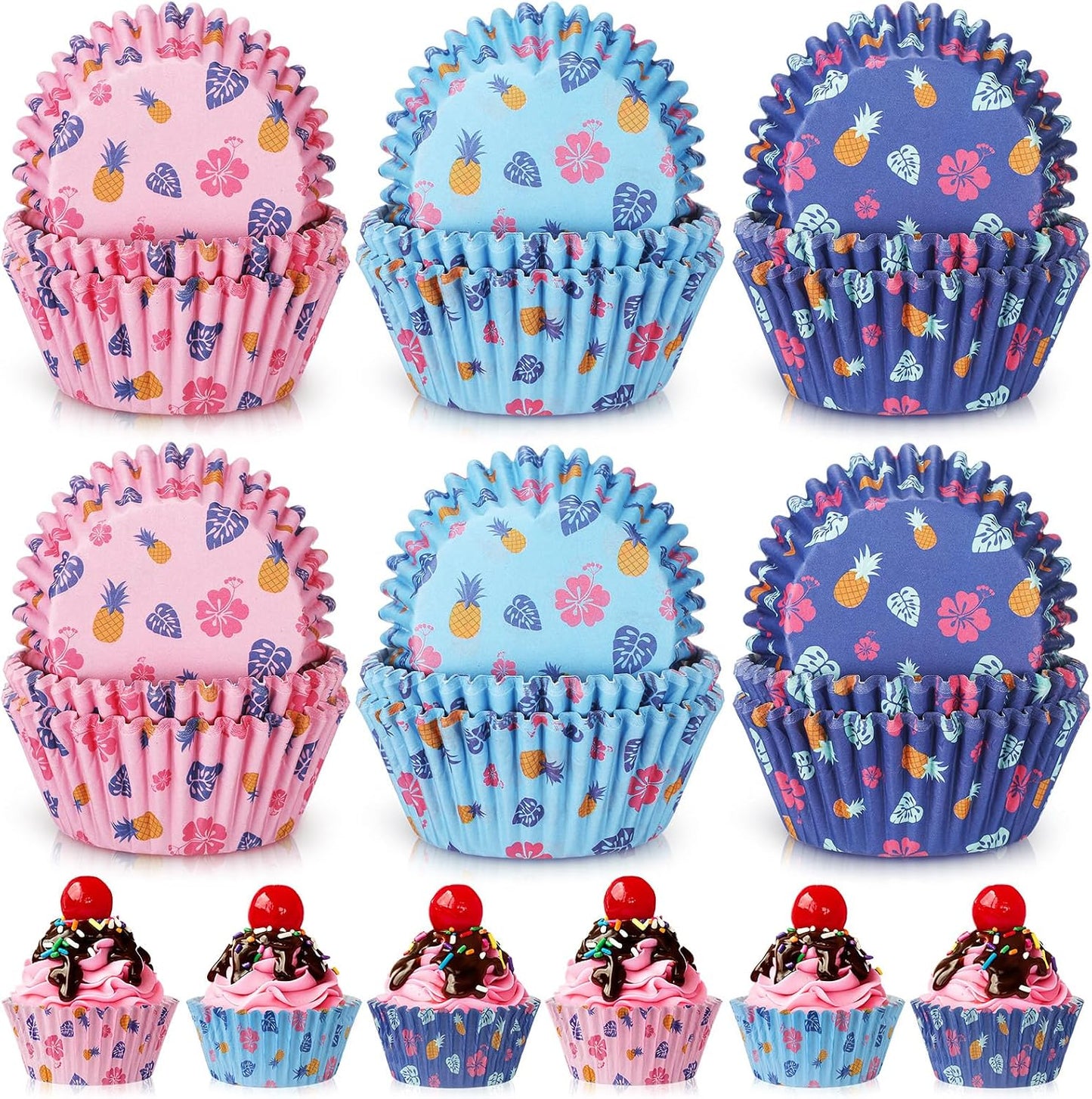 Forros Hawaianos Cupcakes Tazas Papel Azules Fiesta Playa