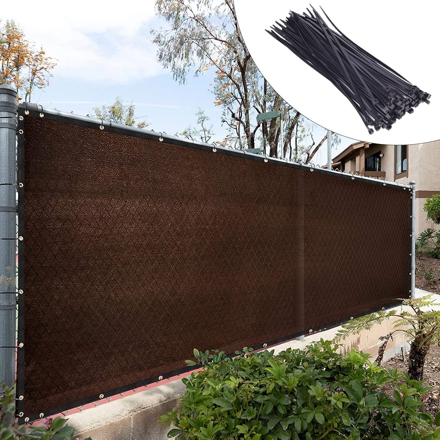 Malla privacidad cerca 5x12ft color marrón con bridas