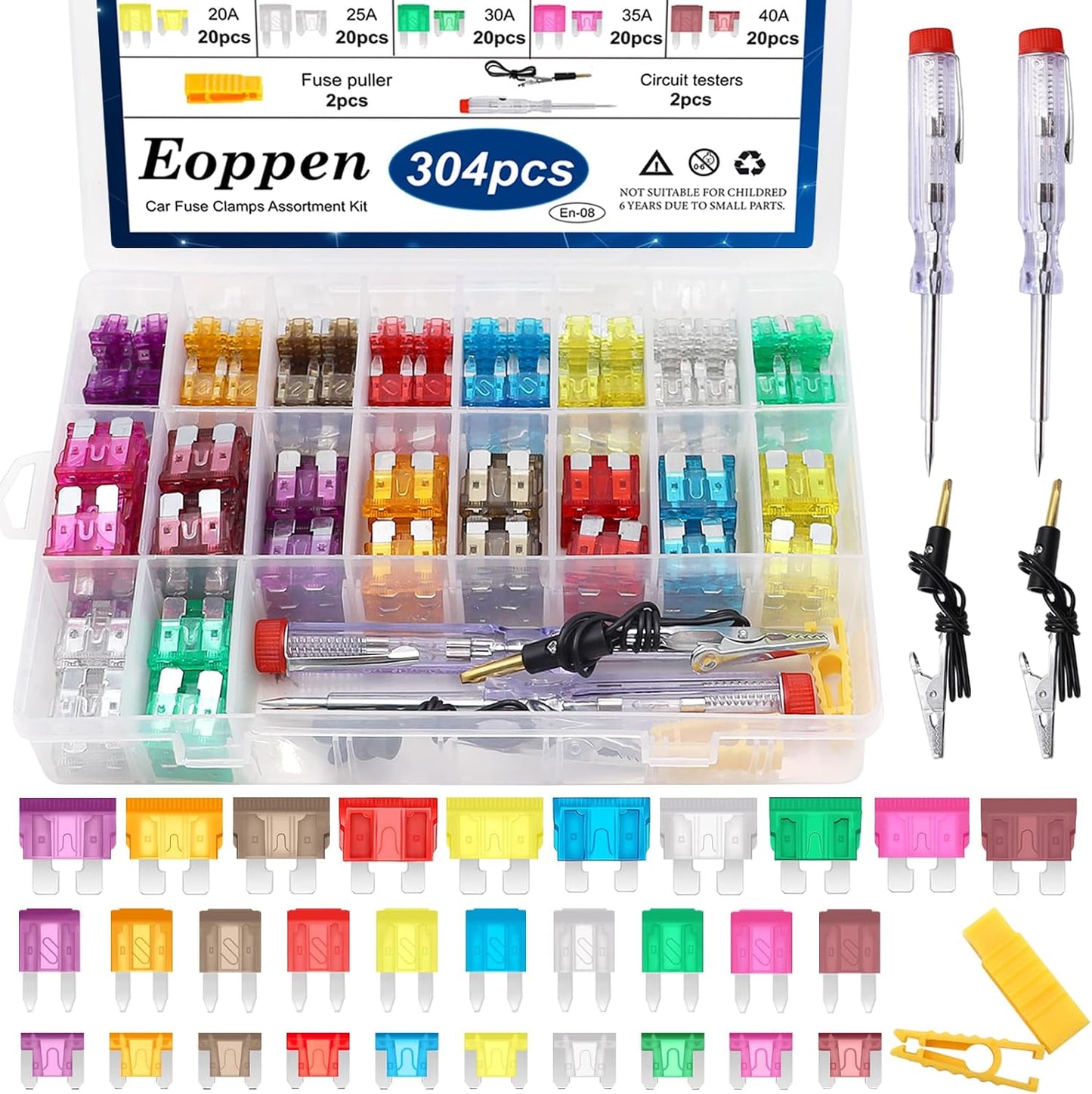 Kit fusibles auto 304 pzas con extractor y probador circuito